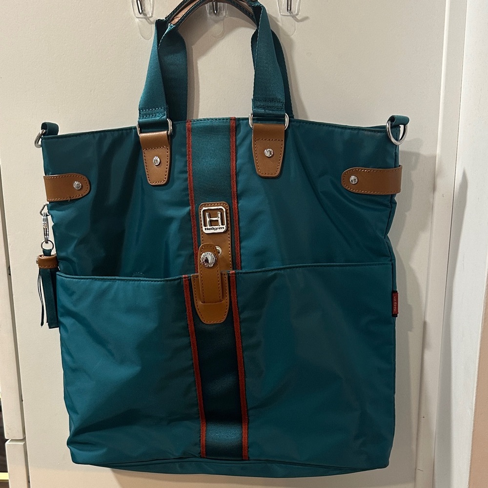Hedgren, Belgian Luggage Brand,Teal and Brown Tote Bag